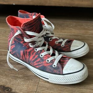 Red and blue tie dye converse